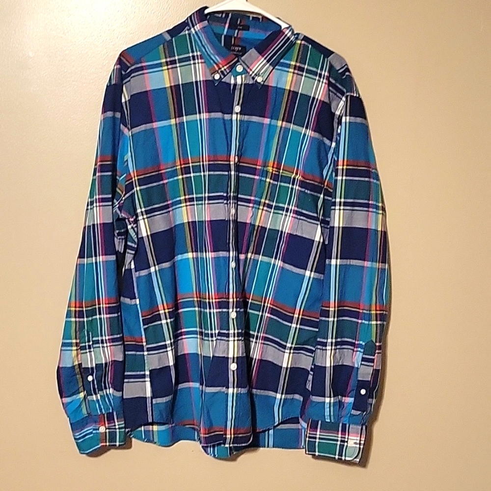 J. Crew Button Down Longsleeve Multicolor Summer Plaid Mens Size XL